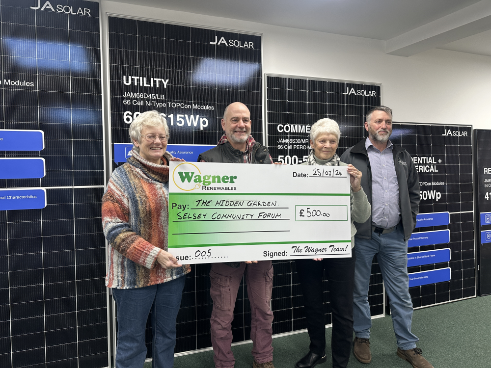 The Hidden Garden project by Selsey Community Forum receive a cheque from Wagner Renewables