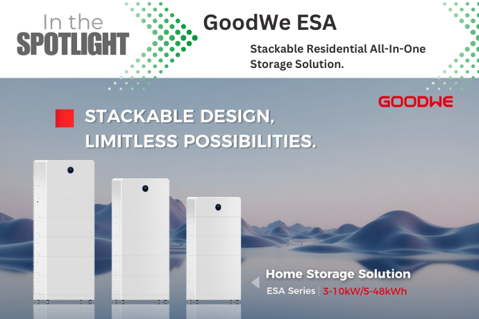 An image showing white batteries from the GoodWe ESA Series stacked up in towers.